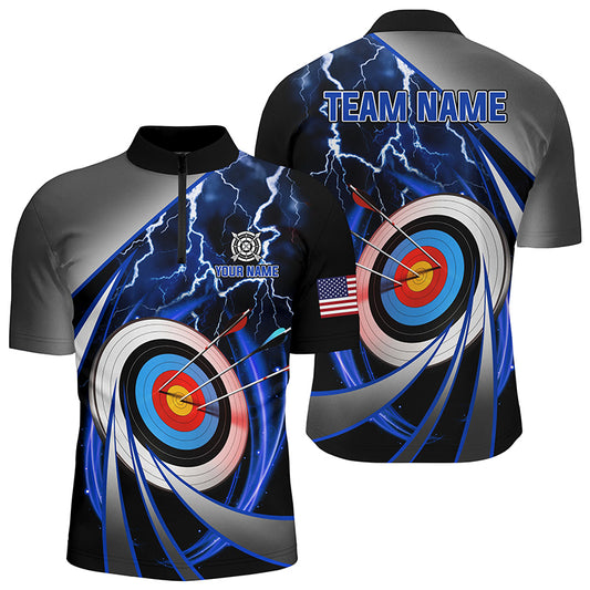 Blue Archery 3d Target Lightning Custom Men Quarter-Zip Shirts, Team League Archery Shirts TDM1051