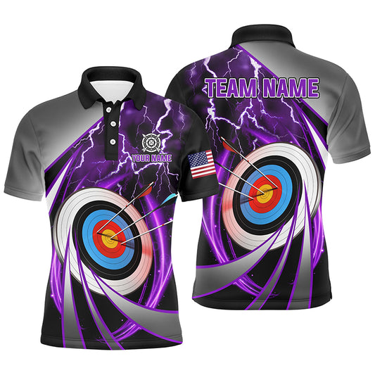 Purple Archery 3d Target Thunder Lightning Personalized Men Polo Shirts, Team League Archery Shirts TDM1052