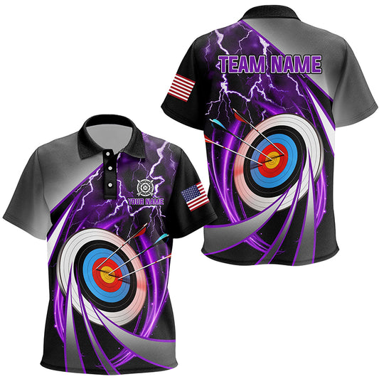 Purple Archery 3d Target Thunder Lightning Personalized Kid Polo Shirts, Team League Archery Shirts TDM1052