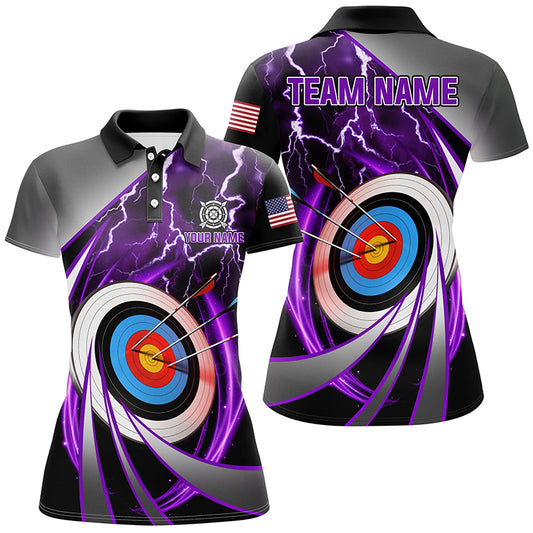 Purple Archery 3d Target Thunder Lightning Personalized Women Polo Shirts, Team League Archery Shirts TDM1052