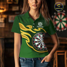 Load image into Gallery viewer, Personalized Green Dartboard Flame Gold Darts Shirt For Women, Darts Jersey Team Polo &amp; 1/4 Zip TDM5872