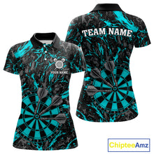Load image into Gallery viewer, Custom Black And Blue Grunge Camo Dart Shirts For Women, Camouflage Dart Team Jersey Polo &amp; 1/4 Zip TDM3960