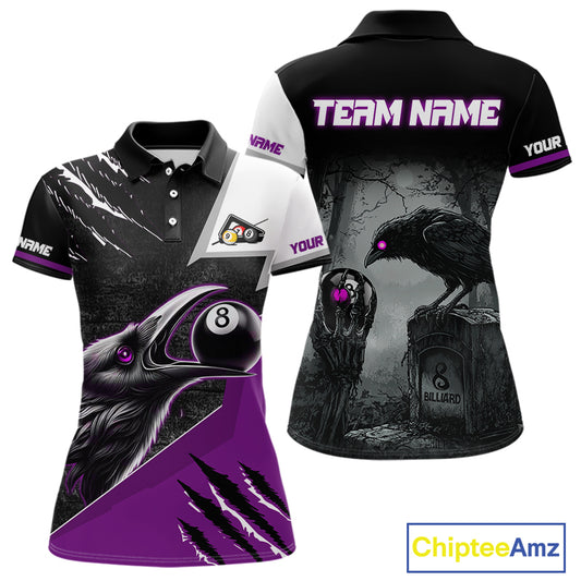 Personalized Purple 8 Ball Pool Crows Billiard Shirts For Women, Halloween Pool Team Jersey Outfit TDM4508