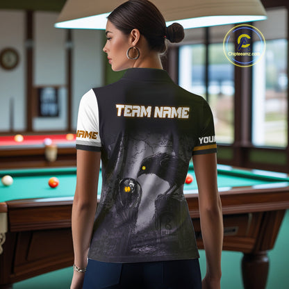 Personalized Orange 8 Ball Pool Crows Billiard Shirts For Women, Halloween Pool Team Jersey Outfit TDM4509