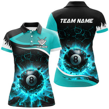 Load image into Gallery viewer, Personalized Turquoise 8 Ball Pool Crack Flame Women Billiard Jersey, Team League Billiard Team Shirts TDM2440