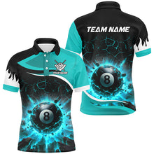 Load image into Gallery viewer, Personalized Turquoise 8 Ball Pool Crack Flame Men Billiard Jersey, Team League Billiard Team Shirts TDM2440