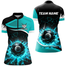 Load image into Gallery viewer, Personalized Turquoise 8 Ball Pool Crack Flame Women Billiard Jersey, Team League Billiard Team Shirts TDM2440