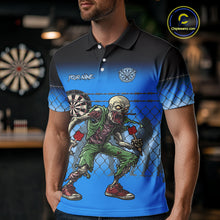 Load image into Gallery viewer, Blue Funny Zombie Dart Shirt With Pocket Option For Men Custom Darts Jersey TDM4937