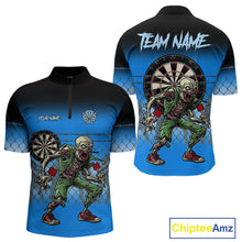 Load image into Gallery viewer, Blue Funny Zombie Dart Shirt With Pocket Option For Men Custom Darts Jersey TDM4937