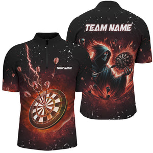 Personalized Scary Death Skeleton Fire Dart Shirts For Men Custom Darts League Team Jerseys TDM2918