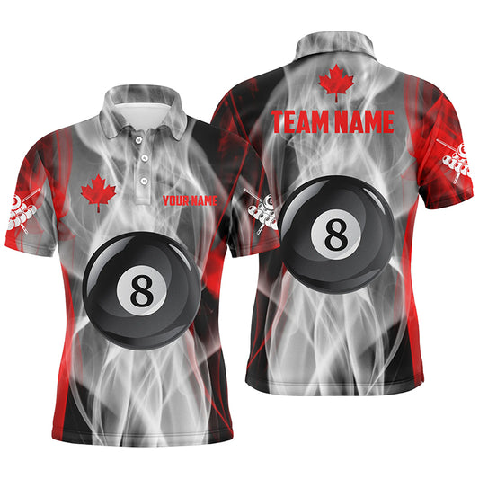 Personalized Canada Flag Billiard Men Polo Shirts, 8 Ball Pool Canadian Billiard Shirts For Patriot TDM0693