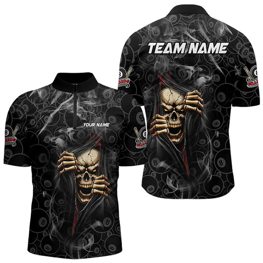 Personalized Skull 8 Ball Smoke Pattern Billiard Shirts For Men, 8 Ball Pool Black Billiard Jerseys TDM3157