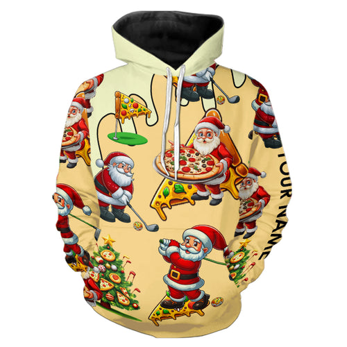 Funny Christmas Santa Pizza Golf Hoodie Custom Xmas Hoodie Golf Tops Golfing Gifts For Golfers TDM3158
