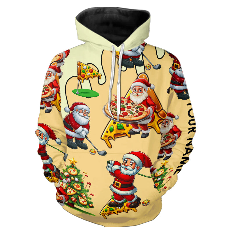 Funny Christmas Santa Pizza Golf Hoodie Custom Xmas Hoodie Golf Tops Golfing Gifts For Golfers TDM3158