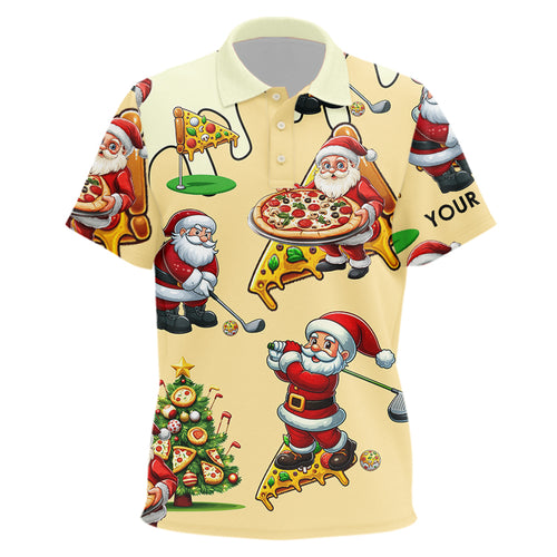 Funny Christmas Santa Pizza Golf Polo Shirts For Kid Custom Xmas Golf Shirts, Gifts For Golfers TDM3158