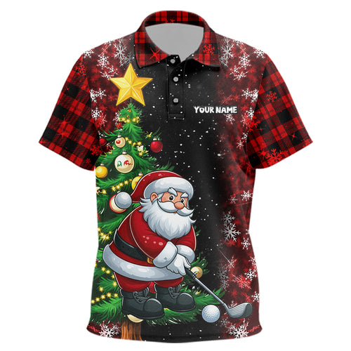 Black And Red Funny Santa Golfer Christmas Kid Golf Polo Shirt Custom Pine Tree Golf Christmas Gift TDM3159