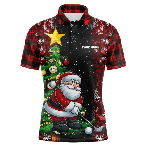 Black And Red Funny Santa Golfer Christmas Men Golf Polo Shirt Custom Pine Tree Golf Christmas Gift TDM3159