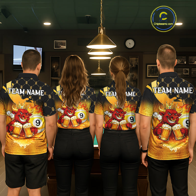 Funny Bull And Beer 8 Ball 9 Ball Billiard Shirt For Men Custom Billiard Team Jersey Polo, 1/4 Zip TDM5646