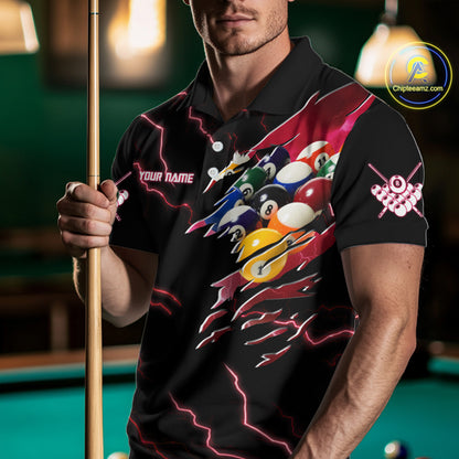 Red 8 Ball Lightning Thunder Cobra Snake Billiard Shirt For Men Custom Pool Team Jersey TDM5874