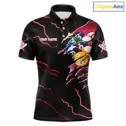 Red 8 Ball Lightning Thunder Cobra Snake Billiard Shirt For Men Custom Pool Team Jersey TDM5874