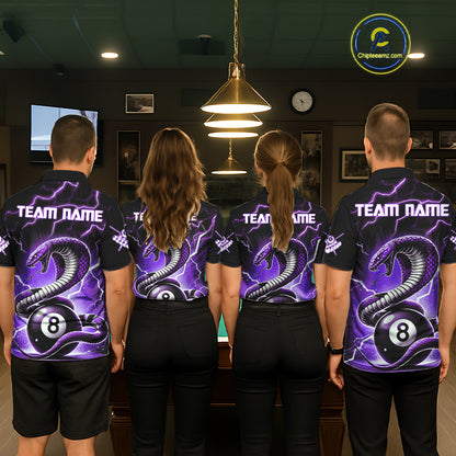 Purple 8 Ball Lightning Thunder Cobra Snake Billiard Shirt For Men Custom Pool Team Jersey TDM5875