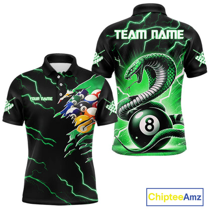 Green 8 Ball Lightning Thunder Cobra Snake Billiard Shirt For Men Custom Pool Team Jersey TDM5876