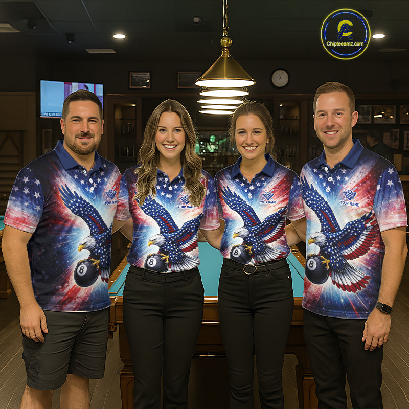 Personalized American Flag Eagle 8 Ball Billiard Shirt For Men, Patriotic Pool Team Jersey TDM5880
