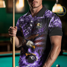 Load image into Gallery viewer, Purple Flaming Eagle 8 &amp; 9 Ball Billiard Shirt For Men Custom US Flag Pool Jersey Polo, 1/4 Zip TDM6249