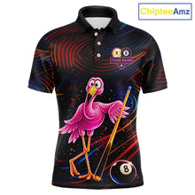 Load image into Gallery viewer, Funny Neon Flamingo 8 Ball &amp; 9 Ball Billiard Shirt For Men Custom Pool Team Jersey Polo &amp; 1/4 Zip TDM6257