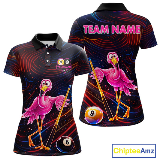 Funny Neon Flamingo 8 Ball & 9 Ball Billiard Shirt For Women Custom Pool Team Jersey Polo & 1/4 Zip TDM6257
