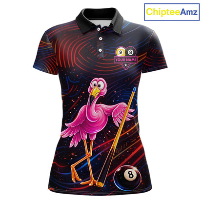 Funny Neon Flamingo 8 Ball & 9 Ball Billiard Shirt For Women Custom Pool Team Jersey Polo & 1/4 Zip TDM6257