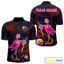 Load image into Gallery viewer, Funny Neon Flamingo 8 Ball &amp; 9 Ball Billiard Shirt For Men Custom Pool Team Jersey Polo &amp; 1/4 Zip TDM6257