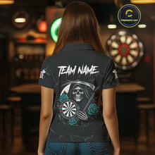 Load image into Gallery viewer, Personalized Funny Turquoise Skull Roses Darts Shirt For Women Custom Darts Team Jersey, Dart Outfit TDM4143
