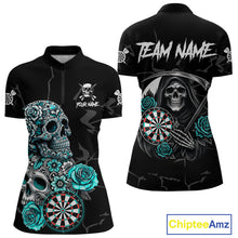 Load image into Gallery viewer, Personalized Funny Turquoise Skull Roses Darts Shirt For Women Custom Darts Team Jersey, Dart Outfit TDM4143