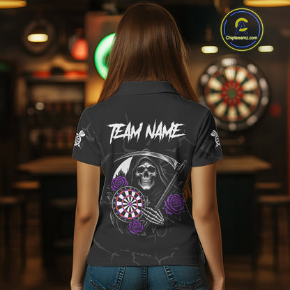 Personalized Funny Purple Skull Roses Darts Shirt For Women Custom Darts Team Jersey, Darts Outfit TDM4144
