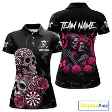 Load image into Gallery viewer, Personalized Pink Skull Roses Gothic Romance Darts Shirt For Women, Dart Jersey Outfit, Dart Gifts TDM4145