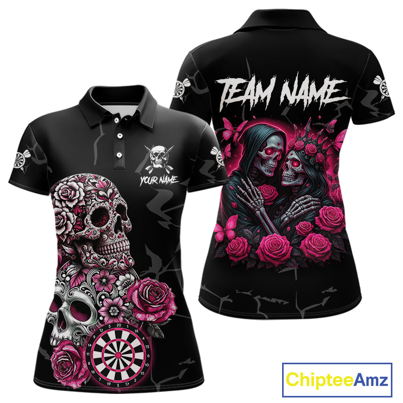 Personalized Pink Skull Roses Gothic Romance Darts Shirt For Women, Dart Jersey Outfit, Dart Gifts TDM4145