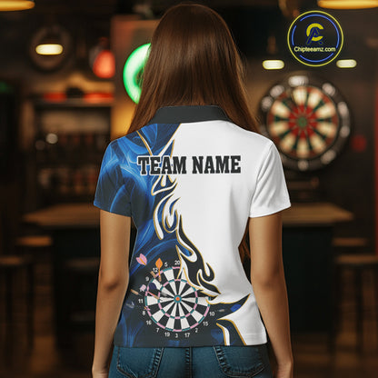 Personalized Blue Flaming Darts Jersey For Women Custom Darts Team Shirts Polo & Quarter Zip TDM4512