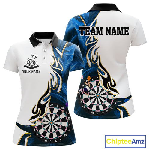 Personalized Blue Flaming Darts Jersey For Women Custom Darts Team Shirts Polo & Quarter Zip TDM4512
