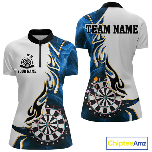 Personalized Blue Flaming Darts Jersey For Women Custom Darts Team Shirts Polo & Quarter Zip TDM4512
