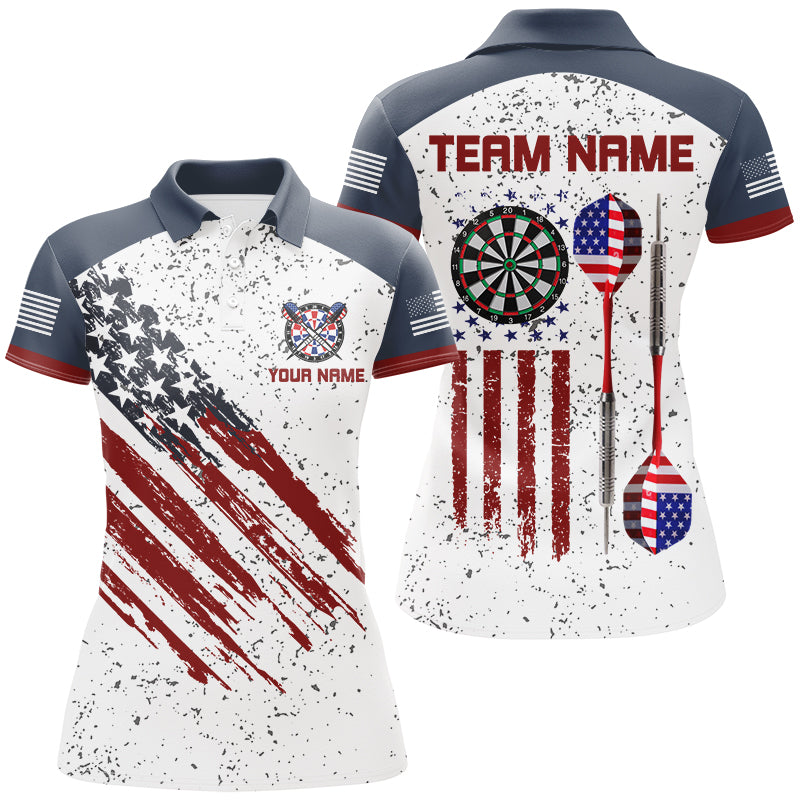 White Grunge American Flag Darts Polo & Quarter-Zip Custom Patriotic Women Dart Shirts Darts Jerseys TDM2678