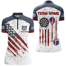 Load image into Gallery viewer, White Grunge American Flag Darts Polo &amp; Quarter-Zip Custom Patriotic Women Dart Shirts Darts Jerseys TDM2678