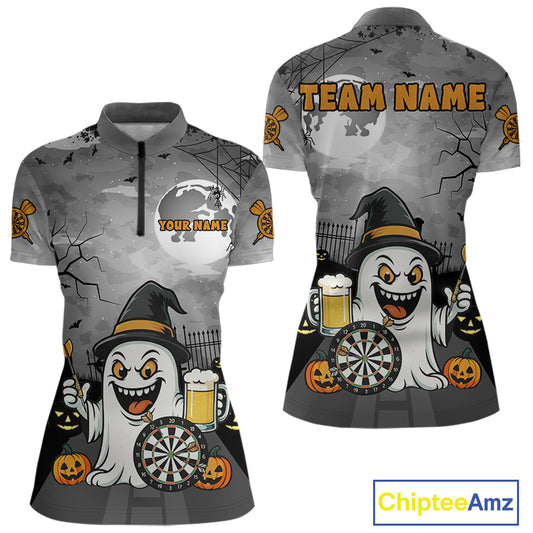 Funny Ghostly Beer Halloween Darts Shirt For Women Custom Halloween Gifts For Darts Lover TDM4948