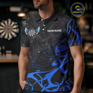Black And Blue Custom Wings Darts Shirt For Men, Darts Jersey Pocket Option TDM3840