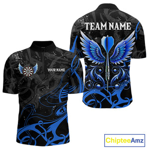 Black And Blue Custom Wings Darts Shirt For Men, Darts Jersey Pocket Option TDM3840