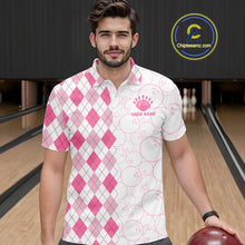 Load image into Gallery viewer, Personalized Pink Argyle Bowling Jersey For Men Custom Bowling Shirt Team Polo &amp; 1/4 Zip TDM6265
