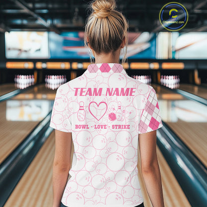 Personalized Pink Argyle Bowling Jersey For Women Custom Bowling Shirt Team Polo & 1/4 Zip TDM6265
