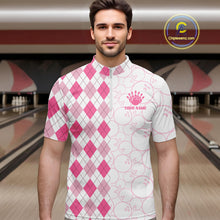 Load image into Gallery viewer, Personalized Pink Argyle Bowling Jersey For Men Custom Bowling Shirt Team Polo &amp; 1/4 Zip TDM6265