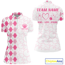 Load image into Gallery viewer, Personalized Pink Argyle Bowling Jersey For Women Custom Bowling Shirt Team Polo &amp; 1/4 Zip TDM6265