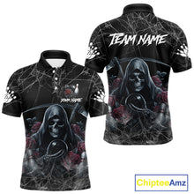 Load image into Gallery viewer, Grim Reaper And Roses Custom Bowling Shirt For Men, Bowling Team Jersey Polo &amp; Quarter Zip TDM6272